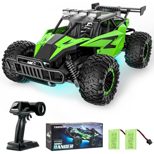 Kyaoayo-Voiture Tlcommande, Tr11 1:16 Offroad Rc Car Avec 2 Batteries 60 Minutes, 2.4ghz Rc Buggy All Terrain 20km/H, Voiture Jouet Avec Led Pour Enfants 6 8 10 12 14 Ans Adultes,Vert