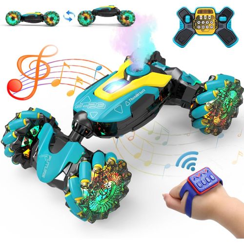 KYAOAYO-Voiture Tlcommande, Voiture De Cascade  Capteur De Gestes Avec Spray Et Musique, Voiture Rc Programmable Avec Lumire Led, 4 Roues Motrices, Rotation  360 , Cadeau Enfants De 6  12 Ans
