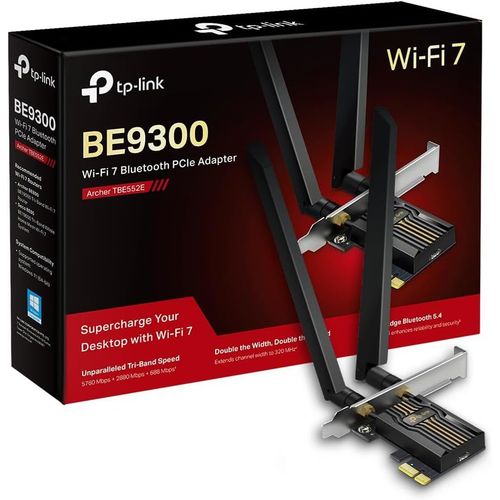 KYAOAYO-Wifi 7 Carte Wifi Pcie Be9300 Archer Tbe552E, Tri-Bandes (6Ghz/5Ghz/2.4Ghz), Adaptateur Avec Bluetooth 5.4 Et 2 Antennes Multidirectionnelles, Idal Pour Gaming, Noir Mtallique