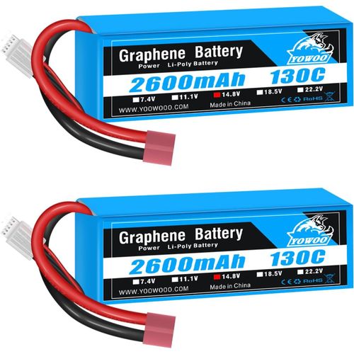 KYAOAYO-Yowoo 2 Pack Rc Lipo Batterie 4S 2600Mah 130C 14.8V Graphne Batterie Avec Deans T Plug Pour Rc Evader Bx Voiture Camion Truggy Rc Avion Hlicoptre Quadcopter Uav Drone Fpv Racing Vhicule B
