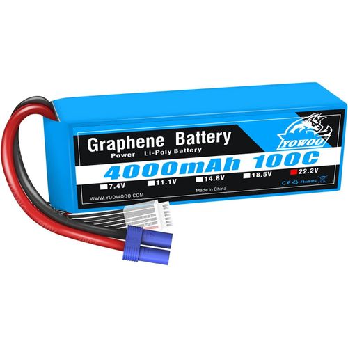 Kyaoayo-Yowoo 6s 22.2v 100c 4000mah Batteries Graphne Avec Ec5 Plug Lipo Batterie Pour Rc Avion Hlicoptre Quadcopter Voiture Camion Bateau Drone Hobby Goblin Heli 500 Mikado Gaui Kds Elyq Align Tr