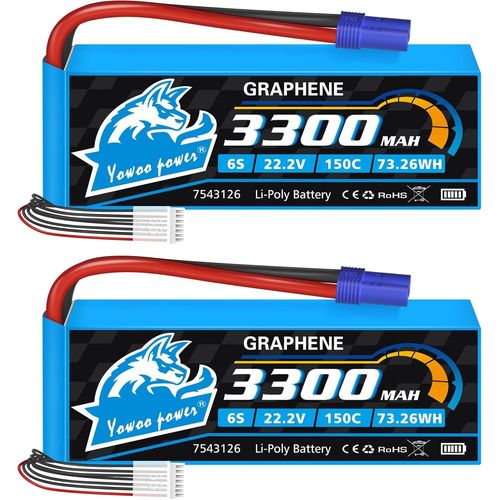 KYAOAYO-Yowoo Lipo Batterie 6S 3300Mah 150C 22.2V Graphne Rc Batterie Avec Ec5 Connecteur Pour Tlcommande Avion Hlicoptre Tlcommande Voiture Camion Tank Drone Racing Hobby (2 Paquets)