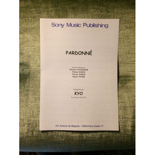 Kyo Pardonn Partition Feuillet Chant Piano Accords Sony Music Publishing