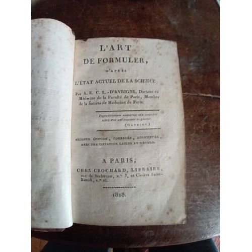 L'Art De Formuler D'Apres L'Etat Actuel De La Science (D'Avrigni)   