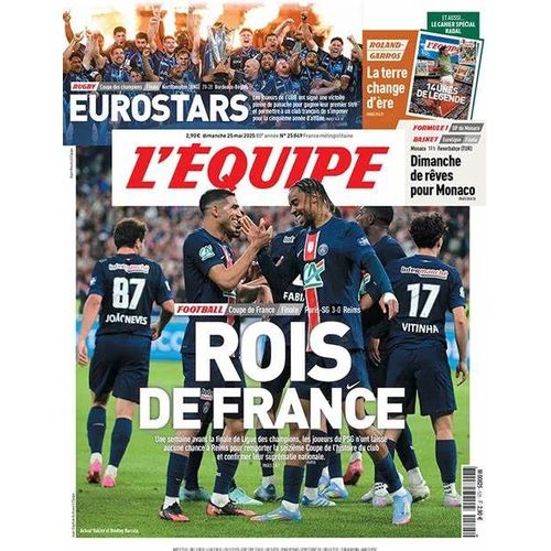 L'Equipe-25 Mai 2025-Coupe De France:Psg Rois De France/Coupe Des Champions Rugby:Bordeaux Vainqueur + Cahier Spcial Nadal: 14 Unes De Lgende Nadal  Roland Collector