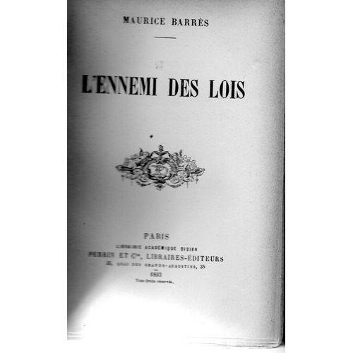 L'ennemi Des Lois M.Barres   