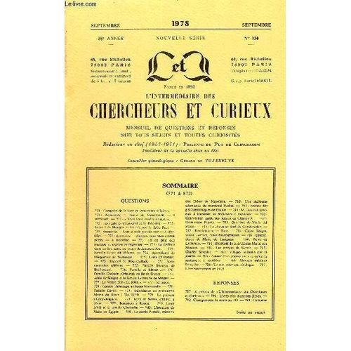 L'intermediaire Des Chercheurs Et Curieux N 330 - Questions 771 : Conqute De La Lune Et Sentiments Religieux. 771: Armoiries  Truti De Vaucresson   Retrouver.  772: Vous Vous ...