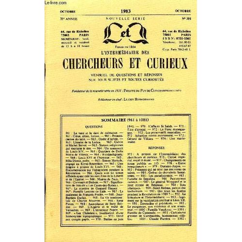 L'intermediaire Des Chercheurs Et Curieux N 391 - Questions 961 : La Lune Et La Date De Naissance.  961 : Citius, Altius, Fortius.  961 : Prononciation Du Latin.  963 : Gisle D'artois. ...