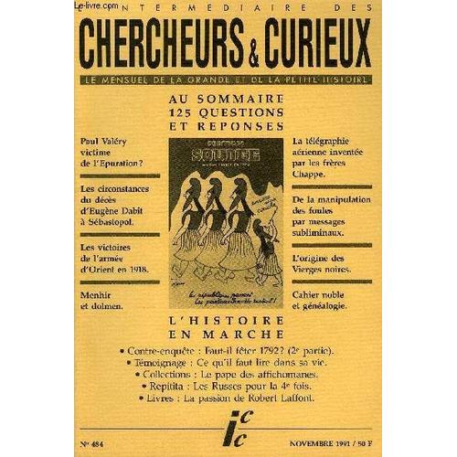 L'intermediaire Des Chercheurs Et Curieux N 484 - Questions Invocation  La Tych. _ ......_^ -Miroirs Et Histoire. --Jeux De Ds. Tour Sarrasine. La Suisse Parle Latin. -!Gouverneur De ...