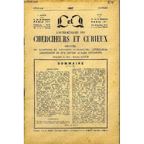 L'intermediaire Des Chercheurs Et Curieux N 71 - Questions 81 : Liane De Pougy  Liane De Lancy.82 : Dubusc.  83 : Un Duel Chez Le Prince Murt.  83 : Senac De Meilhan A-T-Il pous La ...