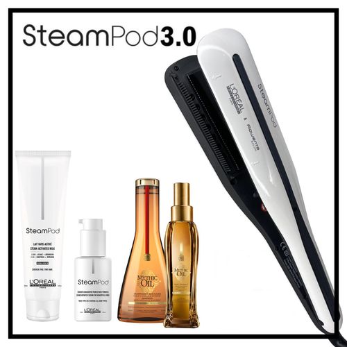 L'oral Pro Steampod 3.0 Lisseur + Lait Fins 150 Ml + Srum 50 Ml + Huile Originale Mythic Oil 100ml + Shampoing Mythic Oil 250ml