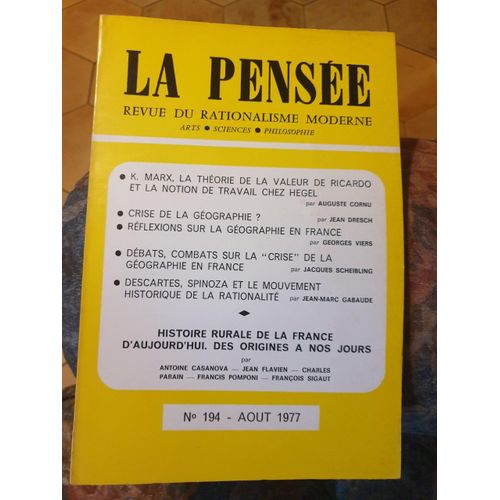 La Pensee N194 : La Theorie De La Valeur De Ricardo Et La Notion De Trvail Chez Hegel - Crise De La