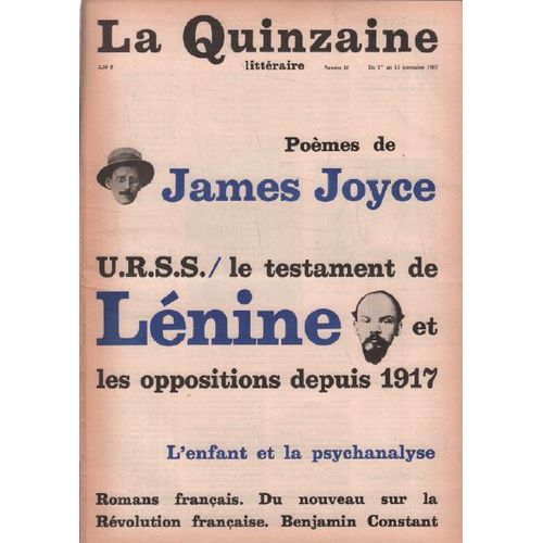 La Quinzaine Littraire N 38/ Poemes De James Joyce   de Collectif