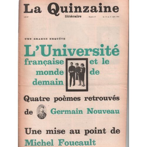 La Quinzaine Littraire N 47 / Quatre Poemes Retrouvs De Gernain Nouveau   de Collectif 