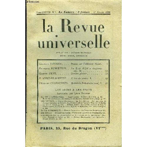La Revue Universelle Tome 78 N7 - Charles Sarolea. Doutes Sur L'alliance Russe .Franois Poncetton. La Tour Eiffel A Cinquante Ans. Ii.Claude Silye. Sombre Plaisir. J. Arrii-Blachette. ...