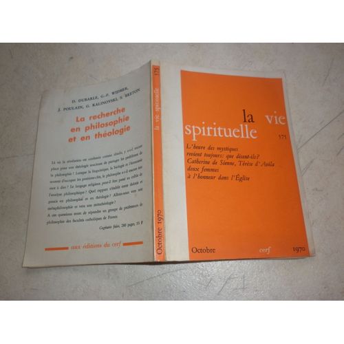 La Vie Spirituelle   N 575 : L'heure Des Mystiques Revient Toujours: Que Disent Ils? Catherine De Sienne, Trse D'avila Deux Femmes  L'honneur Dans L'eglise