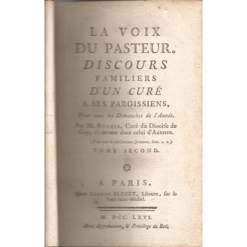 La Voix Du Pasteur. Discours Familiers D'un Cur  Ses Paroissiens. Tome Second   de M. Rguis  Format Reli 