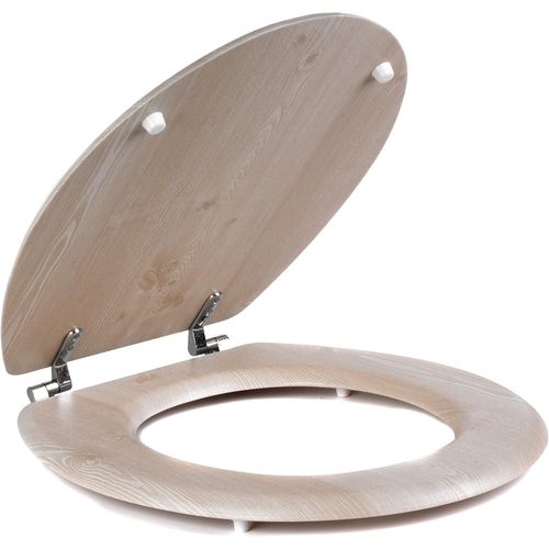 La033710woak Abattant Wc, Sige Et Couvercle De Toilette En Bois Avec Effet Chne Blanc, Installation Et Nettoyage Faciles, Convient  La Plupart Des Toilettes De Taille Standard