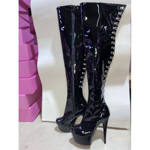 Laijianjinxia Pu Ixdner E Bote De Nuit  Talons Hauts Sur Le Genou Chaussures De Brevpour Femmes 15cm Talons Hauts Bottes A-079 - 12