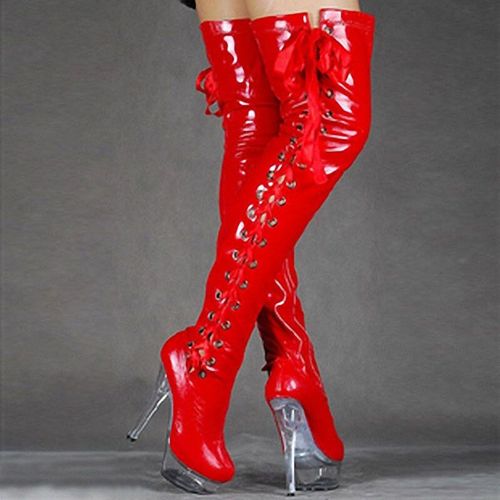 Laijianjinxia Pu Ixdner E Bote De Nuit  Talons Hauts Sur Le Genou Chaussures De Brevpour Femmes 15cm Talons Hauts Bottes A-079