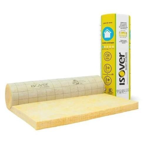 Laine De Verre 60 Mm Pour Les Combles Amnags Lambda 35 - Rouleau 1,2x10 M Revtu D'un Voile Confort - R=1,70 M.K/W - Isover