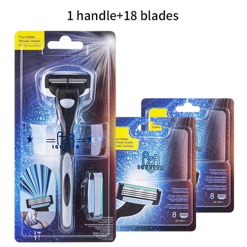 Lame de rasoir de scurit en acier inoxydable pour hommes,4 couches,Allemagne,haute qualit,3 ttes de rasage de rechange,1 poigne,17 phpopularit - Type 1 Handle 18 Blades #B