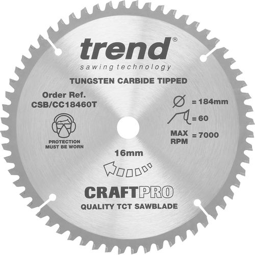 Lame De Scie  Onglet Sans Fil Pour Bois,184 Mm De Diamtre,16 Mm D'alsage,60 Dents,Tct,1,6 Mm De Trait De Scie,-5 Crochet,Csb/Cc18460t.[W1020]