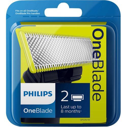 Lot De 2 Lames Philips Oneblade Qp220/55 Pour Rasoir/Tondeuse One Blade - Vert Et Noir