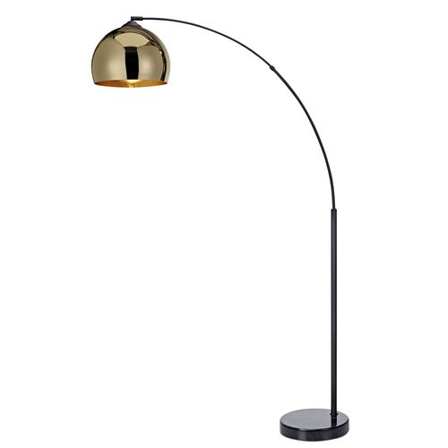 Lampadaire Arquer Arc Lampe De Salon Abat-Jour Dor Pied Marbre Noir Teamson Home Vn-L00012-Eu