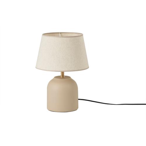 Lampe  Poser Taupe En Cramique Mate Et Abat-Jour En Lin H35 Cm Simao