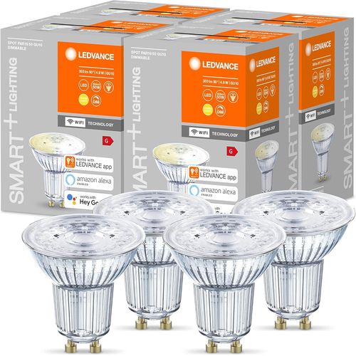 Lampe  Rflecteur Led Intelligente Avec Technologie Wifi, Culot Gu10, Blanc Chaud (2700 K), Dimmable, Remplacement 40w, Smart+ Wifi Spot Gu10  Intensit Variable, Paquet De 4[Amp748392]