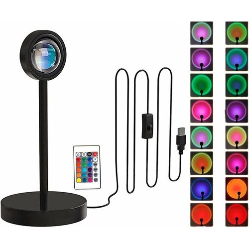 Lampe Coucher De Soleil Led Sunset Lamp,4pcs 16 Couleur Lampe De Projection Avec Telecommande,Usb Rotation A 360 Lampe De Chevet,Convient Goodnice