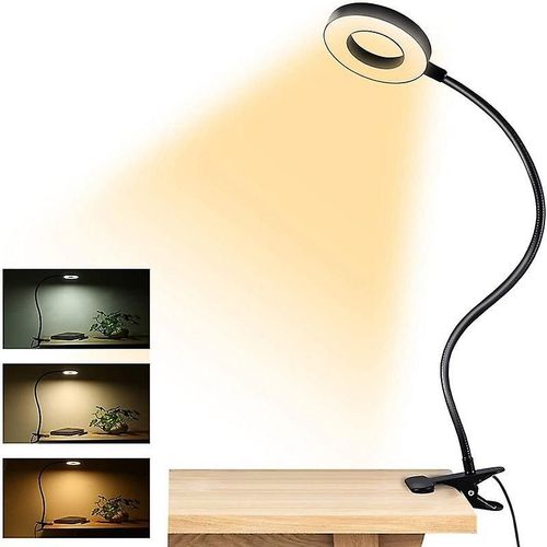 Lampe De Bureau  Pince, Intensit Variable, 52 Led, 3 Modes De Couleur, 10 Niveaux De Luminosit, Lampe De Lecture  360, Lampe De Chevet Flexible  Col De Cygne, Noire