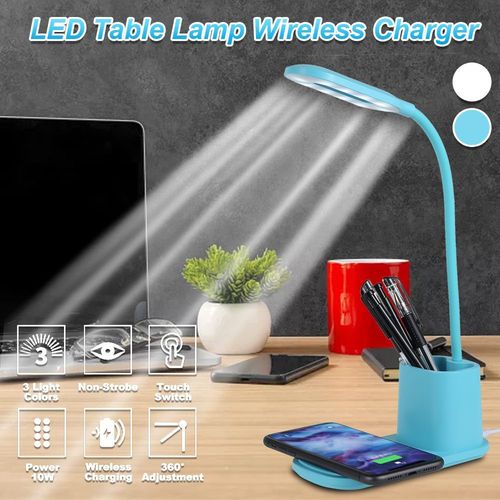 Lampe De Bureau Crative  Chargement Sans Fil 10 W Avec Porte-Stylo  Commande Tactile, 3 Modes D'clairage, Design Rglable