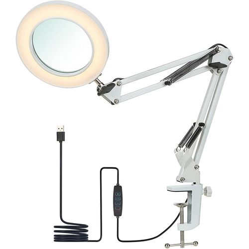 Lampe De Bureau En Verre Grossissant 10x 64 Led 3 Modes De Gradation Alimentation Usb Mains Libres Loupe Avec Pince Pour Rparation Travaux Manuels Lecture Loisirs Cratifs Uc39