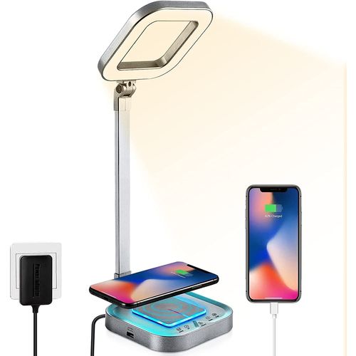 Lampe De Bureau Led Avec Chargeur Sans Fil 10w Et Usb,Lampe De Chevet Rglable Flexible Contr?Le Tactile Avec Fonctions Veilleuse Pour Enfant