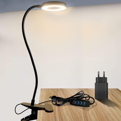 Lampe De Bureau Led,Lampe Clip Avec Chargeur Usb,360 Flexible Lampe De Lecture  Clipsable,3 Modes Dclairage&10 Niveaux Dimmable,Bouton Intelligent,Luminosit Protection Des Yeux1