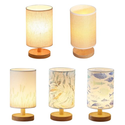 Lampe De Chevet Nordique Simple Et Moderne  Led Usb, Lumire De Bureau Avec Abat-Jour En Tissu Et Base En Bois, Lumire Chaude Pour La Nuit