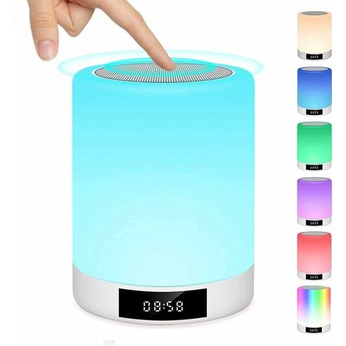 Lampe de Chevet Tactile Rechargeable Portable, Lampe de Table Enceinte Bluetooth Musique, FM Radio Reveil Lumiere LED Multicolor Mains Libres, Idee Cadeau Fille, Ado, Mere, Anniversaire goodnice