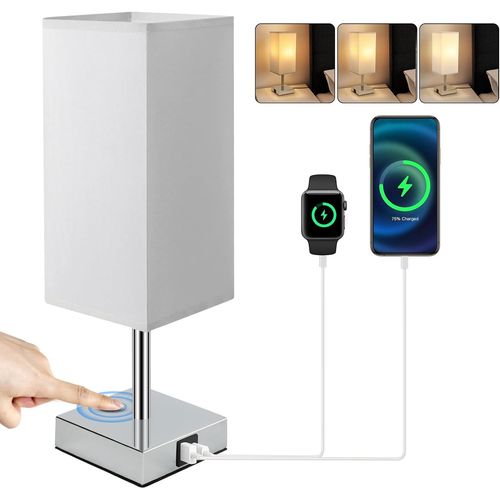 Lampe De Chevetlampe De Chevet Tactile  Intensit Variablelampe De Table Pour Chambre  Coucher, quipe D'un Port De Charge Usb-C+A Et D'une Ampoule, Abat-Jour En Lin. (Abat-Jour Carr,.[G1344]