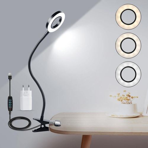Lampe De Lecture  Pince, 5 W, 48 Led, Lampe De Chevet  Intensit Variable, 3 Modes De Couleur, 10 Niveaux De Luminosit, Col De Cygne Flexible  360 (Noir)