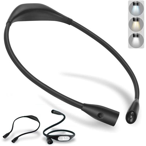 Lampe De Lecture De Cou Led, Lampe De Cou Liseuse Led Hug Rechargeable  4 Led,Pour La Lecture,Le Tricot,La Rparation(Noir)