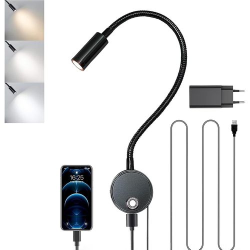 Lampe De Lecture Murale, Liseuse De Chevet Led Dimmable Avec Interrupteur Tactile Et Port De Chargement Usb Lumire Rglable 3000k-6000k Applique Col De Cygne Flexible Pour Chambre Avec Chargeur Usb