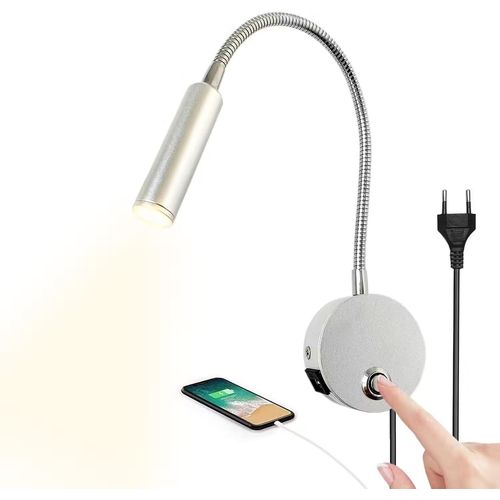 Lampe De Lecture Murales Tactile Dimmable Applique Liseuse Led Tete De Lit Avec Port Usb Et Interrupteur Flexible Col De Cygne Lumire Avec Prise 3w Lampe Chevet Murale Pour Lire Au Lit Chambre Cl