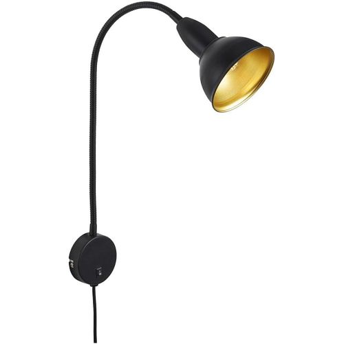 Lampe De Lit,Appliquemurale,Lampe De Lecture Avec Bras Flexible,Avec Interrupteurmarche/Arrt,1 Ampoule E14,Max. 25 W-Mtal Noir Et Dor-2084-015