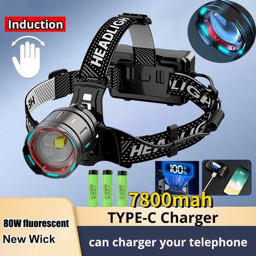 Lampe De Poche De Sauna  Capteur Led,Lampe Frontale tanche,Lampe De Poche,N'aime Ip68,9900000 Lumens,800w,Adapt Au Camping Et  La Chasse - Type With 7800mah Battery