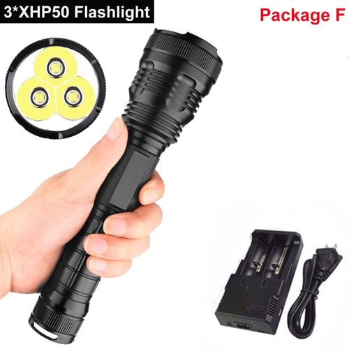 Lampe De Poche Led La Plus Puissante, Impermable, 3 * Xhp50 Xhp70.2, Torche  Led, Utilisation De Piles Rechargeables 18650 Ou 26650, Meilleure Option Pour Le Camping