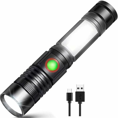 Lampe De Poche Led Rechargeable Par Usb Puissante Lampe Cob Militaire Portable Zoomable Pour Atelier De Reparation Automobile Camping Bricolage (Batterie Rechargeable 18650 Incluse Et Magneti Goodnice