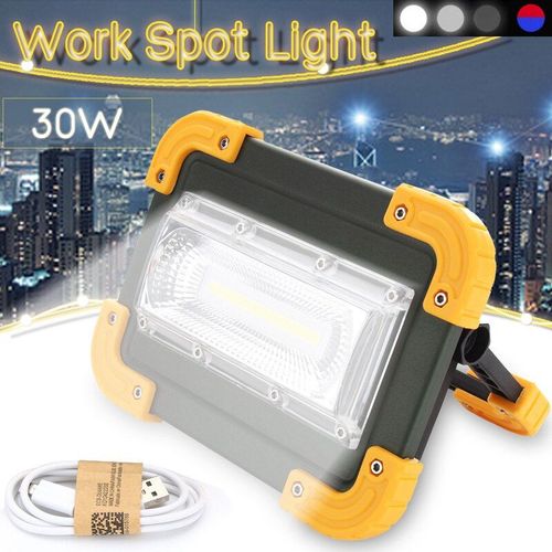 Lampe De Poche Portable  Led Cob, Alimente Par Batterie 18650, Rechargeable Par Usb, Idale Pour Le Travail, Le Voyage Ou Le Camping, 30w