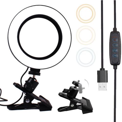 Lampe De Remplissage  Clip Puissante De 6 Pouces Avec Anneau Lumineux  Led  Temprature De Couleur Rglable, Lampe  Clip Pour Ordinateur De Bureau, Longueur De Ligne : 2 Mtres